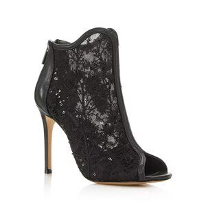 NWOB Charles David Camilla Mesh Embroidered Peep Toe Heeled Bootie 8M Black